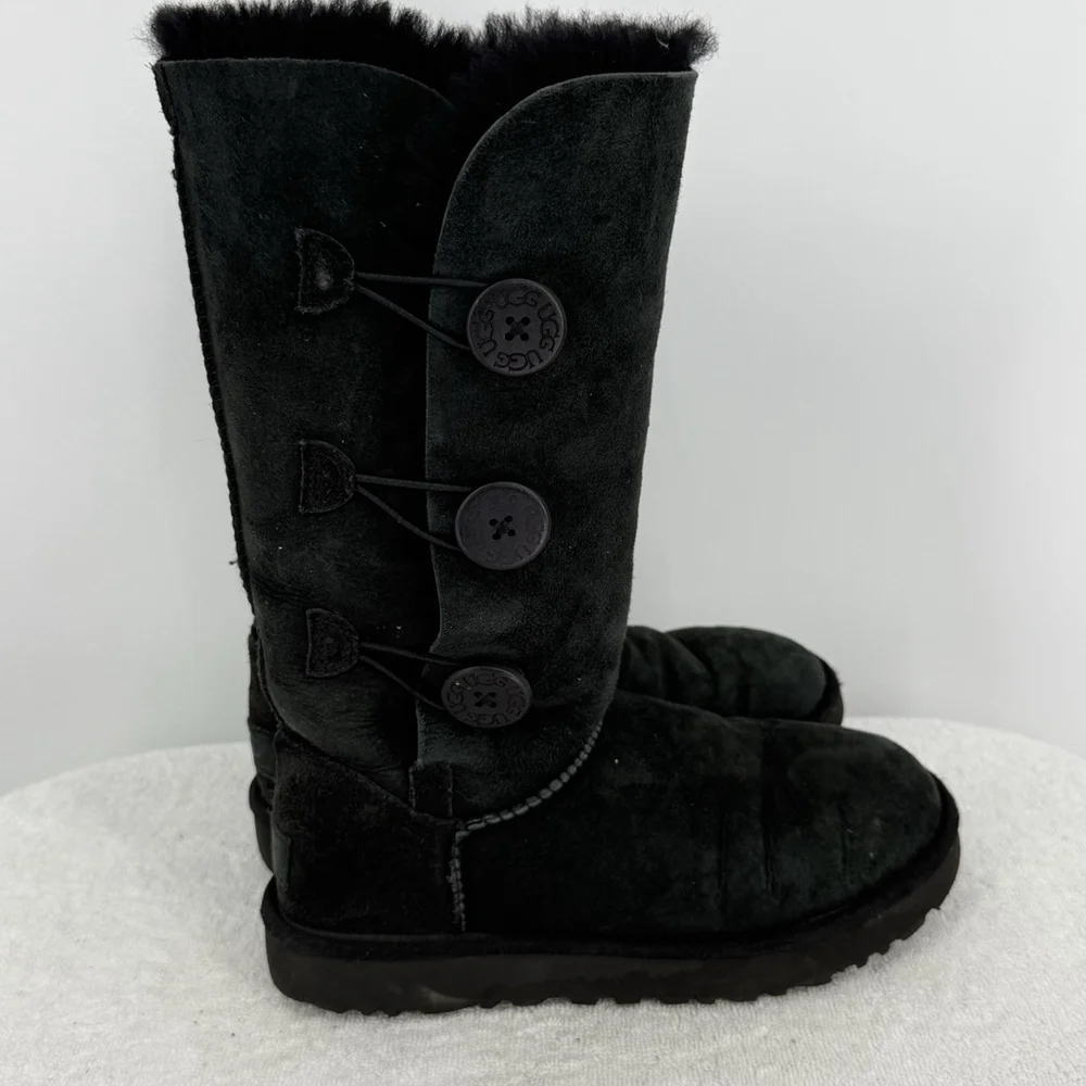 UGG Bailey Button Triplet II Women's Suede Tall Boot, Size 7 - Black (1016227)
